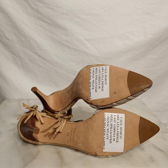 Club Monaco Womens Tan Striped Pointed Toe Stiletto Heels Si… - Picture 7 of 8